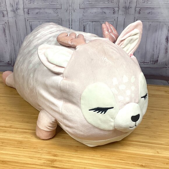 SQUISHMALLOW Ivy Rose Sleepy Deer Pink Spotted 20" Plush Pillow Justice